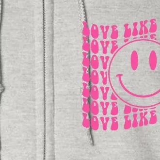 Retro Love Like Jesus Happy Face Aesthetic Full Zip Hoodie