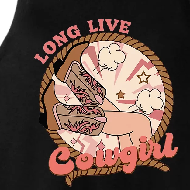 Retro Long Live Howdy Bronc Rodeo Riding Horse Cowgirls Boot Ladies Tri-Blend Wicking Tank