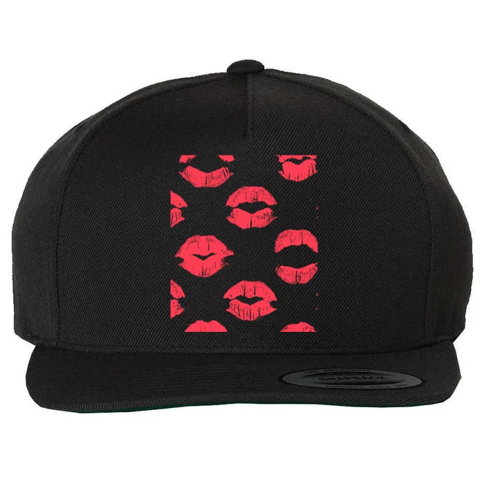 Red Lipstick Lips For Happy Valentines Day Gift Wool Snapback Cap