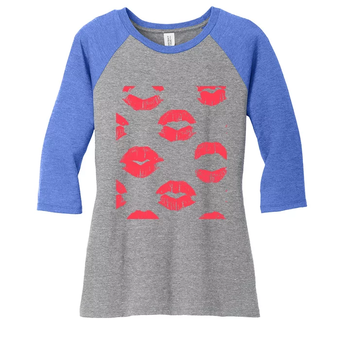 Red Lipstick Lips For Happy Valentines Day Gift Women's Tri-Blend 3/4-Sleeve Raglan Shirt