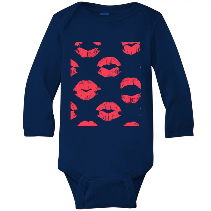 Red Lipstick Lips For Happy Valentines Day Gift Baby Long Sleeve Bodysuit