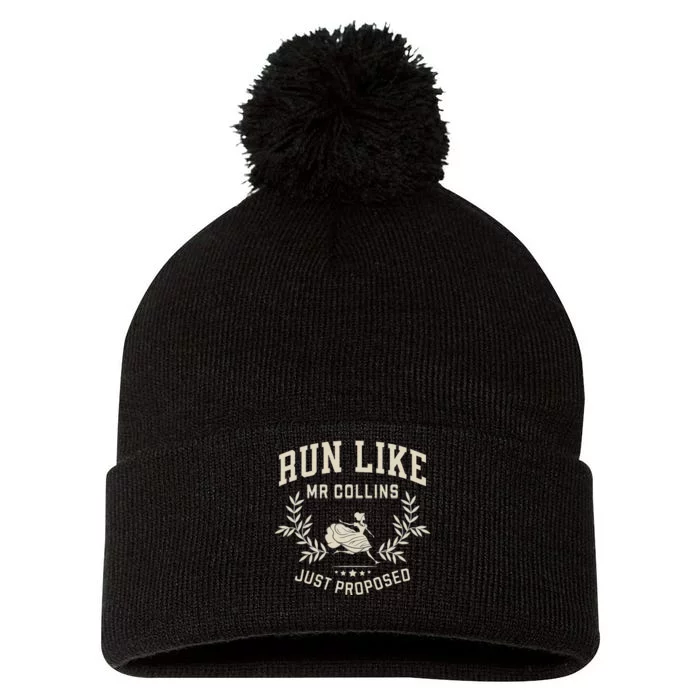 Run Like Mr Collins Just Proposed Funny Books And Running Pom Pom 12in Knit Beanie