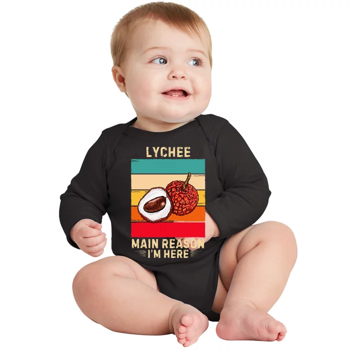 Retro Lychee Main Reason IM Here Lychee Fruit Lover Baby Long Sleeve Bodysuit