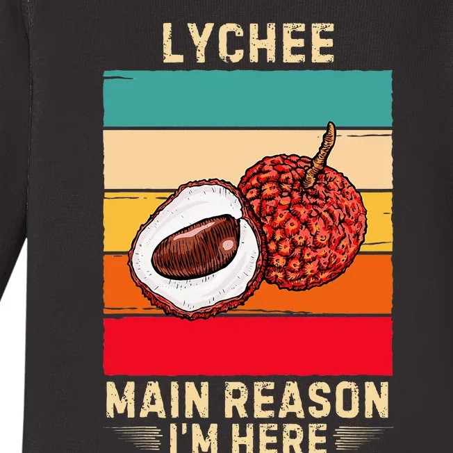 Retro Lychee Main Reason IM Here Lychee Fruit Lover Baby Long Sleeve Bodysuit