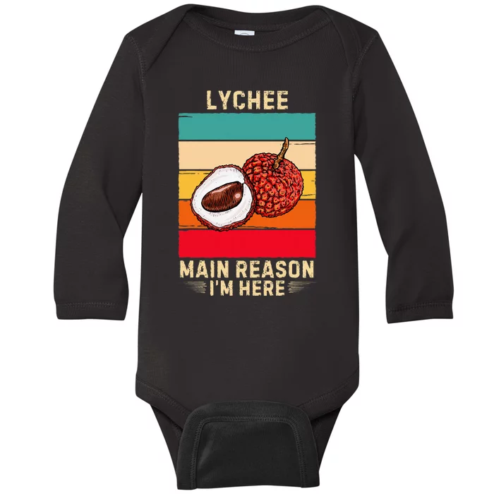 Retro Lychee Main Reason IM Here Lychee Fruit Lover Baby Long Sleeve Bodysuit