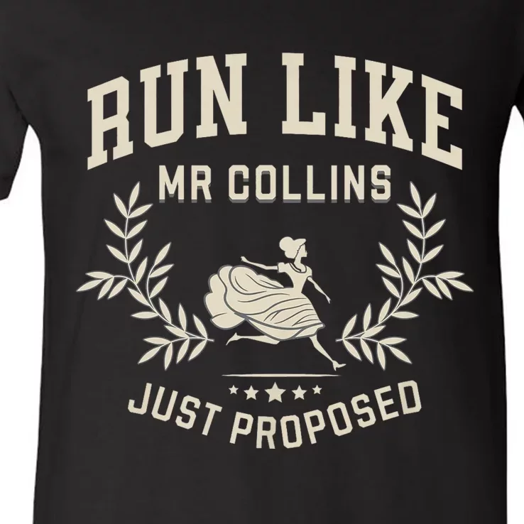 Run Like Mr Collins Just Proposed Funny Books And Running V-Neck T-Shirt