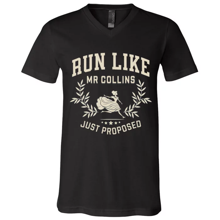 Run Like Mr Collins Just Proposed Funny Books And Running V-Neck T-Shirt