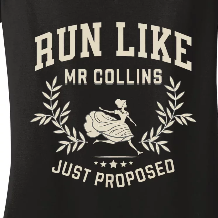 Run Like Mr Collins Just Proposed Funny Books And Running Women's V-Neck T-Shirt