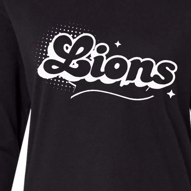 Retro Lions Mascot Back To School Spirit Sport Fans Game Womens Cotton Relaxed Long Sleeve T-Shirt