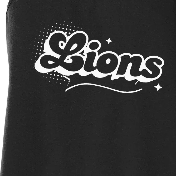 Retro Lions Mascot Back To School Spirit Sport Fans Game Women's Racerback Tank