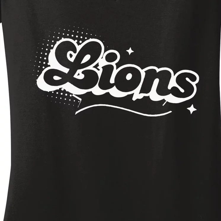 Retro Lions Mascot Back To School Spirit Sport Fans Game Women's V-Neck T-Shirt