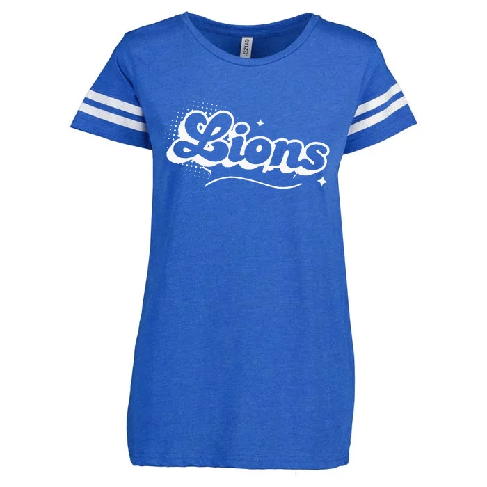 Retro Lions Mascot Back To School Spirit Sport Fans Game Enza Ladies Jersey Football T-Shirt