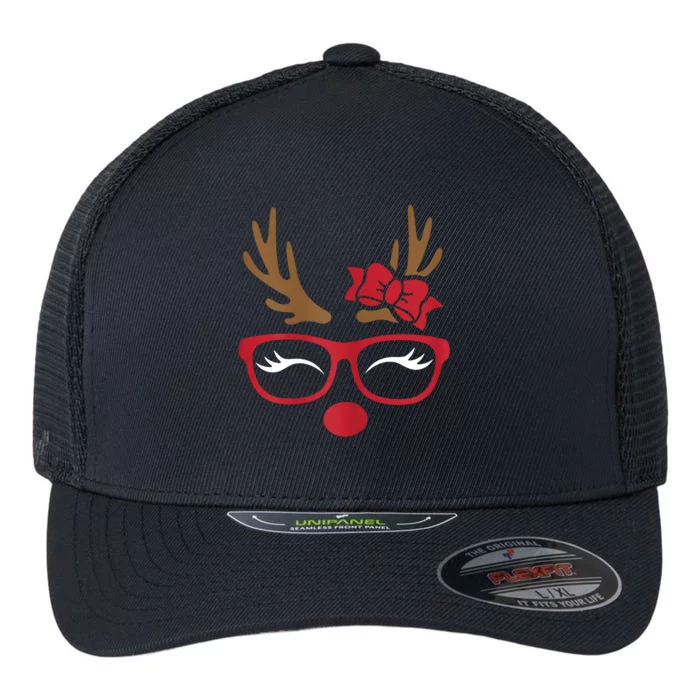 Reindeer Lady Messy Bun Flexfit Unipanel Trucker Cap