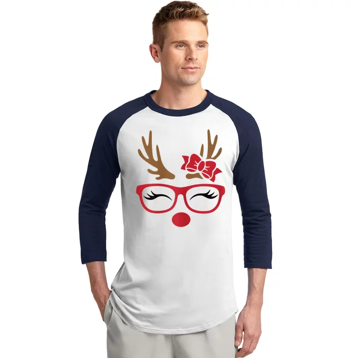 Reindeer Lady Messy Bun Baseball Sleeve Shirt