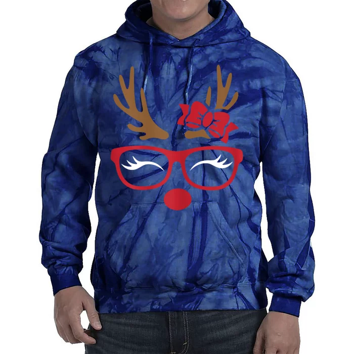 Reindeer Lady Messy Bun Tie Dye Hoodie