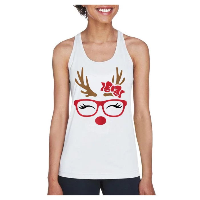 Reindeer Lady Messy Bun Women's Racerback Tank