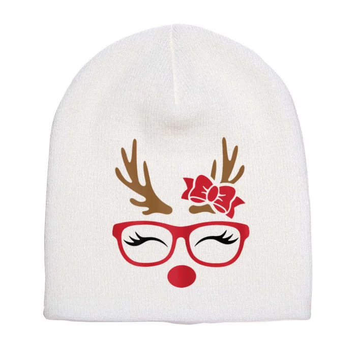 Reindeer Lady Messy Bun Short Acrylic Beanie