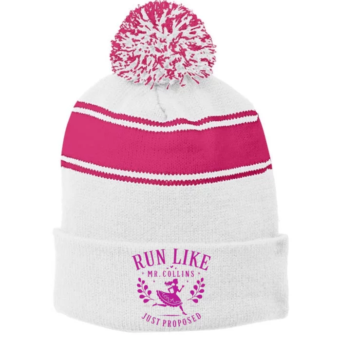 Run Like Mr Collins Just Proposed Vintage Stripe Pom Pom Beanie