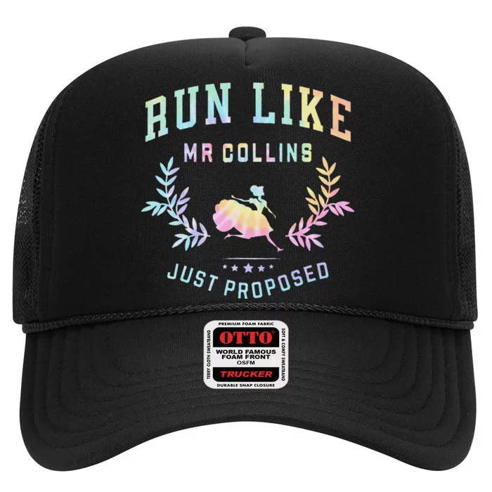 Run Like Mr Collins Just Proposed Funny Books And Ru Tie Dye High Crown Mesh Trucker Hat