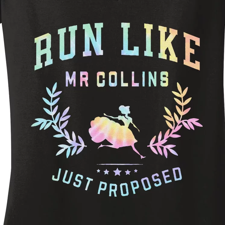 Run Like Mr Collins Just Proposed Funny Books And Ru Tie Dye Women's V-Neck T-Shirt