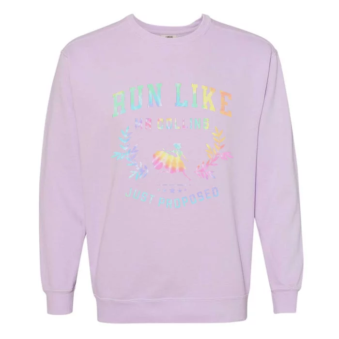 Run Like Mr Collins Just Proposed Funny Books And Ru Tie Dye Garment-Dyed Sweatshirt