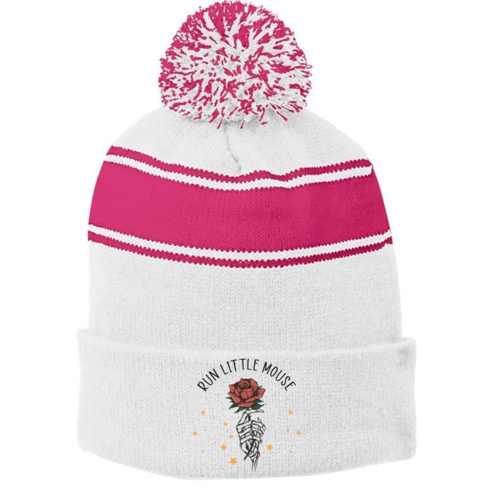 Run Little Mouse Haunting Adeline Stripe Pom Pom Beanie