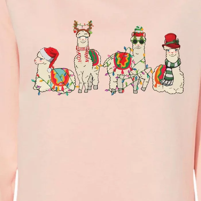 Retro Lama Merry Christmas Sweatshirt Llama Xmas Light Funny Alpaca Womens California Wash Sweatshirt