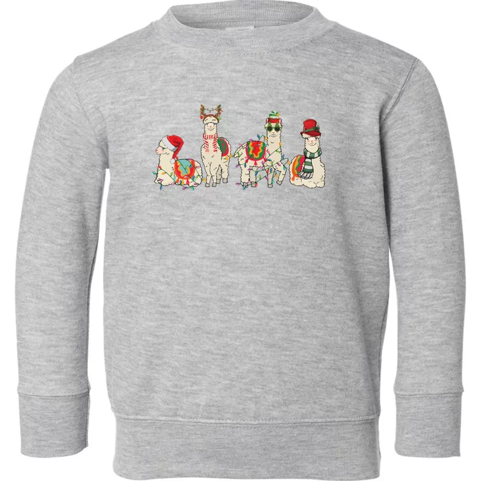 Retro Lama Merry Christmas Sweatshirt Llama Xmas Light Funny Alpaca Toddler Sweatshirt