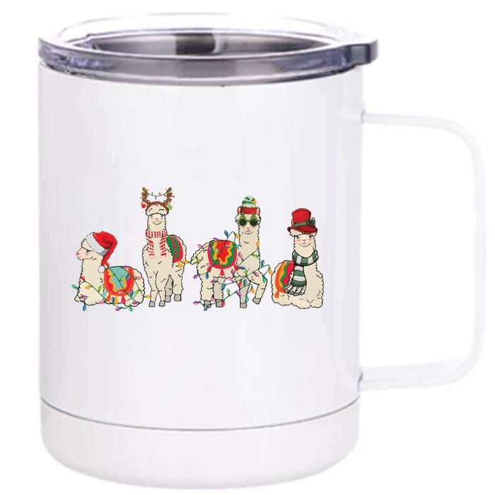 Retro Lama Merry Christmas Sweatshirt Llama Xmas Light Funny Alpaca Front & Back 12oz Stainless Steel Tumbler Cup