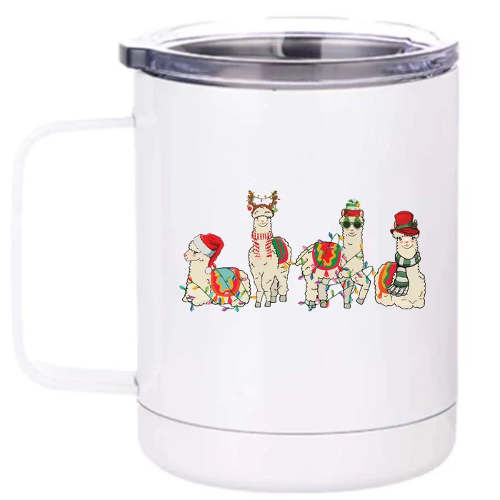 Retro Lama Merry Christmas Sweatshirt Llama Xmas Light Funny Alpaca Front & Back 12oz Stainless Steel Tumbler Cup