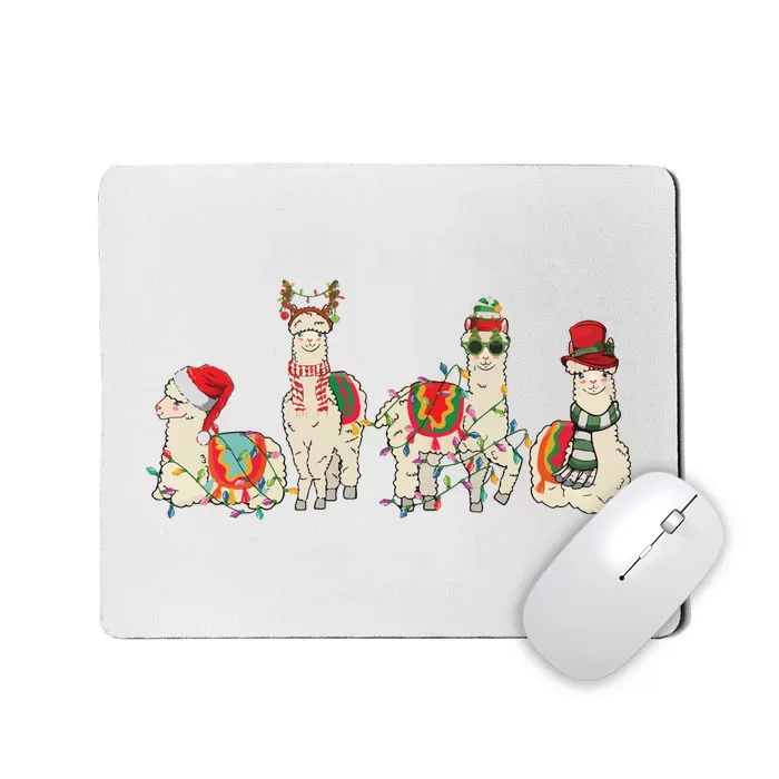 Retro Lama Merry Christmas Sweatshirt Llama Xmas Light Funny Alpaca Mousepad