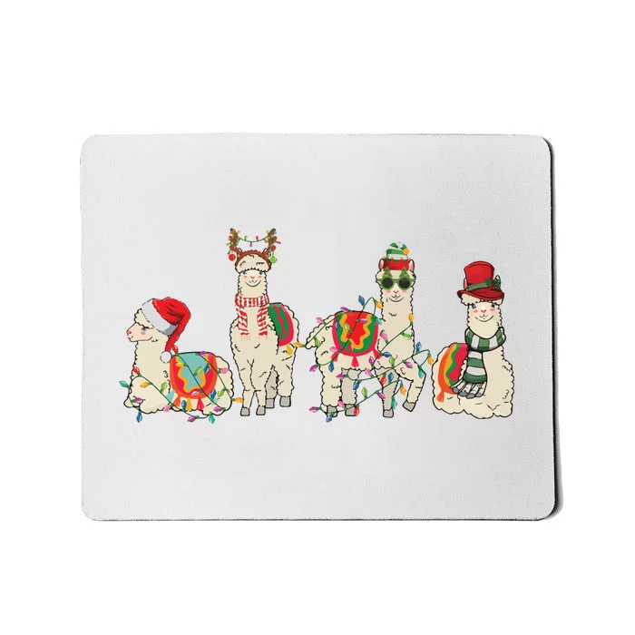 Retro Lama Merry Christmas Sweatshirt Llama Xmas Light Funny Alpaca Mousepad