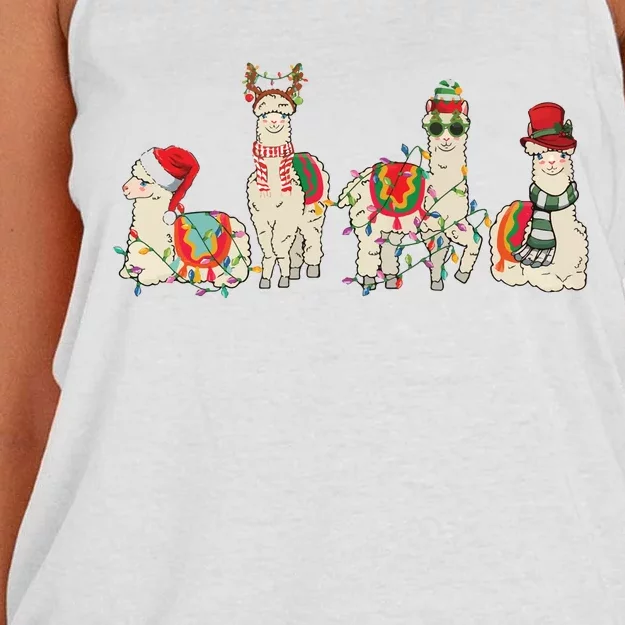 Retro Lama Merry Christmas Sweatshirt Llama Xmas Light Funny Alpaca Women's Knotted Racerback Tank