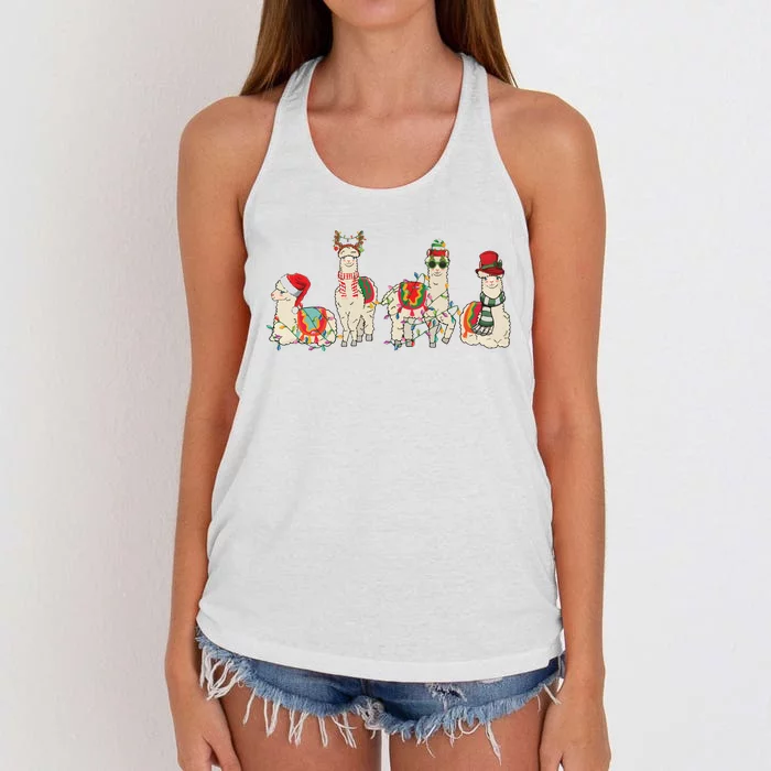 Retro Lama Merry Christmas Sweatshirt Llama Xmas Light Funny Alpaca Women's Knotted Racerback Tank