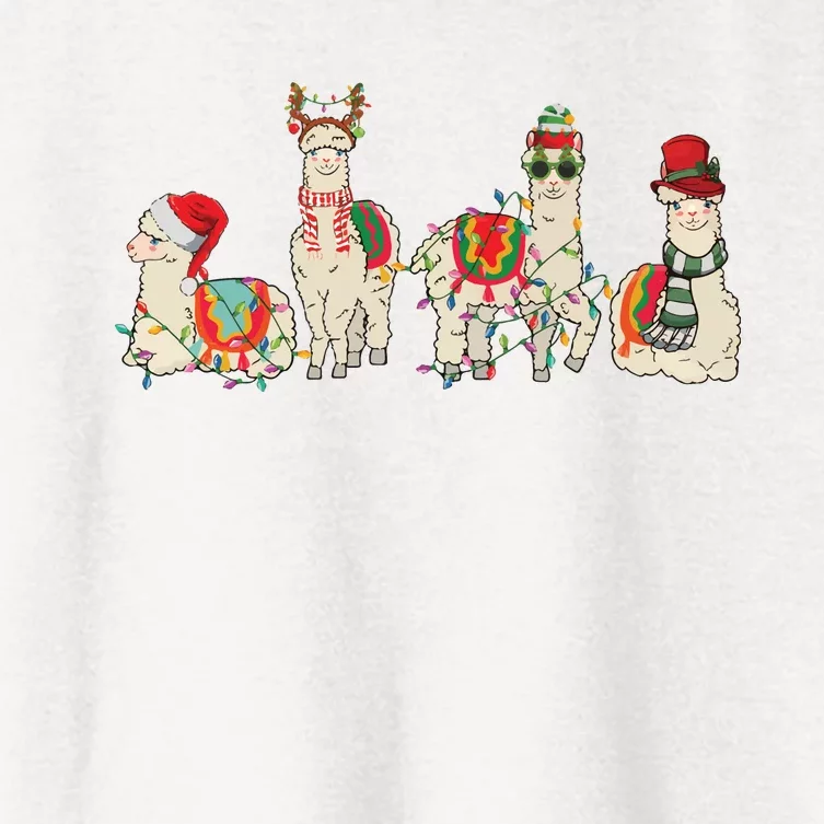 Retro Lama Merry Christmas Sweatshirt Llama Xmas Light Funny Alpaca Women's Crop Top Tee