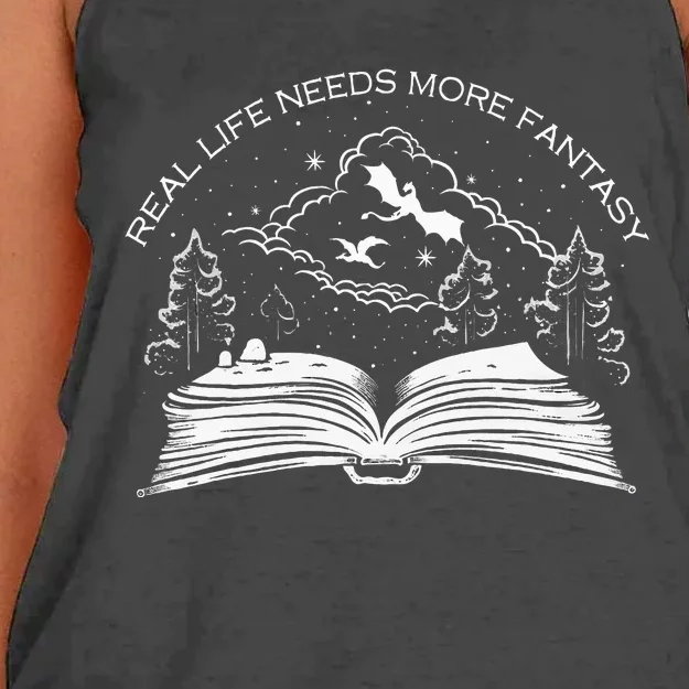 Real Life Needs More Fantasy Bookworm Women's Knotted Racerback Tank