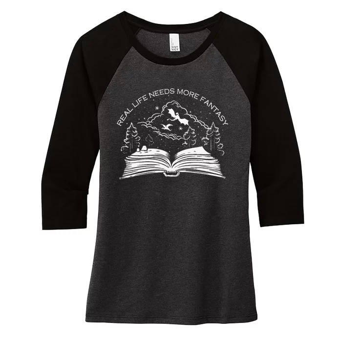 Real Life Needs More Fantasy Bookworm Women's Tri-Blend 3/4-Sleeve Raglan Shirt