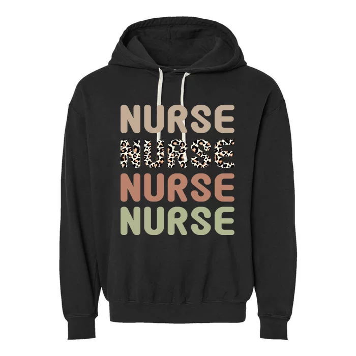 Retro Leopard Nurse Life For National Nurse Day Gift Garment-Dyed Fleece Hoodie