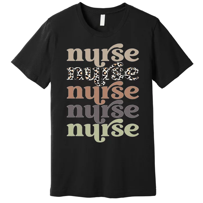 Retro Leopard Nurse Life, Registered Nurse Tee Nurse's Day Premium T-Shirt