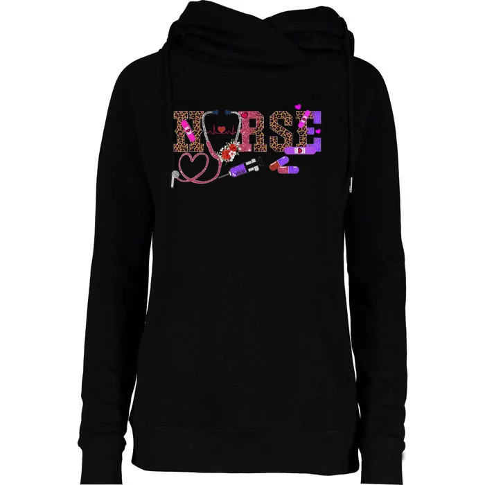 Retro Leopard Nurse Life, Registered Nurse Tee Nurse's Day Womens Funnel Neck Pullover Hood