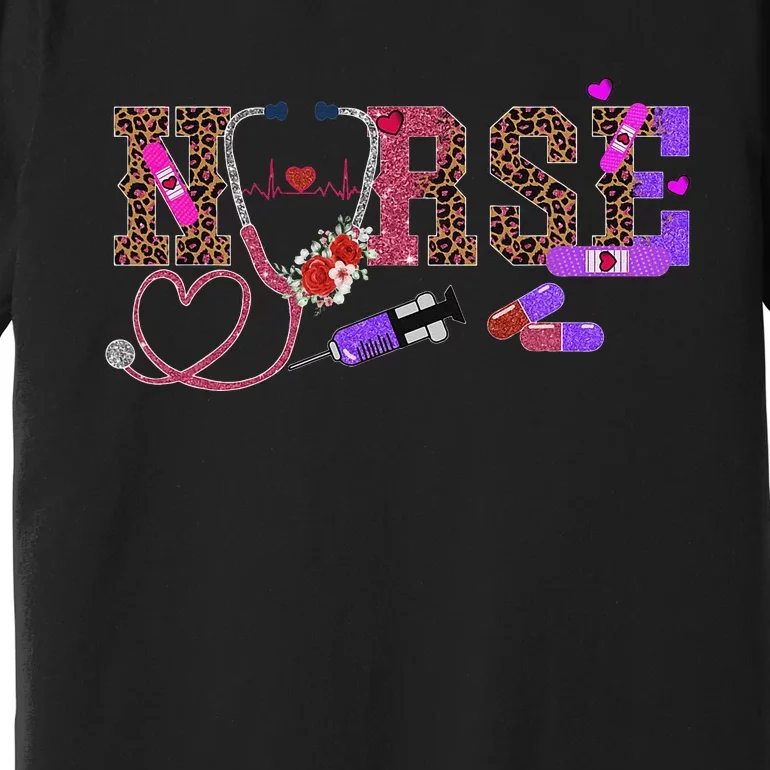 Retro Leopard Nurse Life, Registered Nurse Tee Nurse's Day Premium T-Shirt