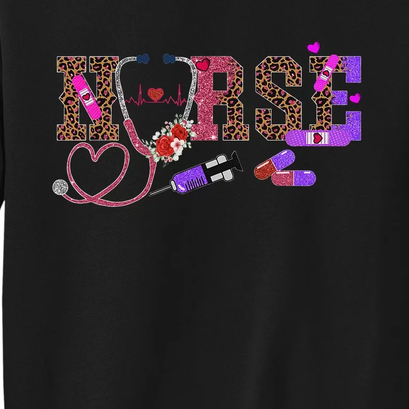 Retro Leopard Nurse Life, Registered Nurse Tee Nurse's Day Tall Sweatshirt