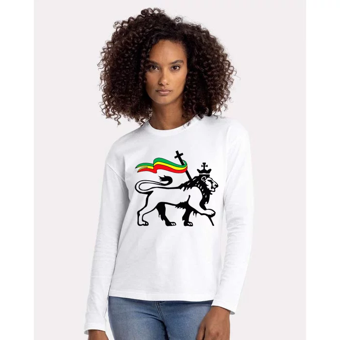 Rasta Lion Of Judah Rastafarian Reggae Lion And Christian Womens Cotton Relaxed Long Sleeve T-Shirt