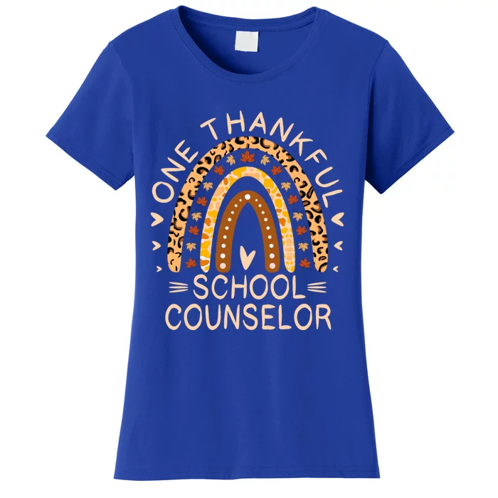 Rainbow Leopard One Thankful School Counselor Thanksgiving Gift Women's T-Shirt