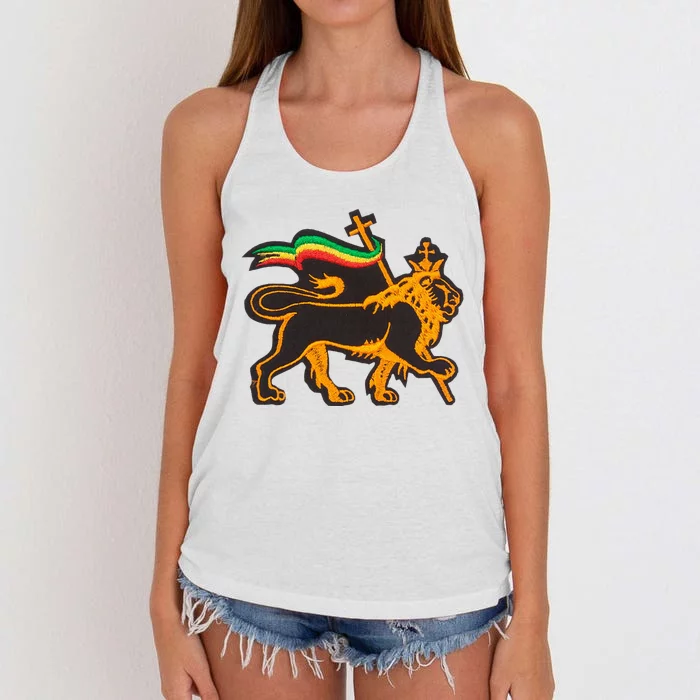 Rasta Lion Of Judah Pride Of Judaism Ethiopia And Christian Women's Knotted Racerback Tank