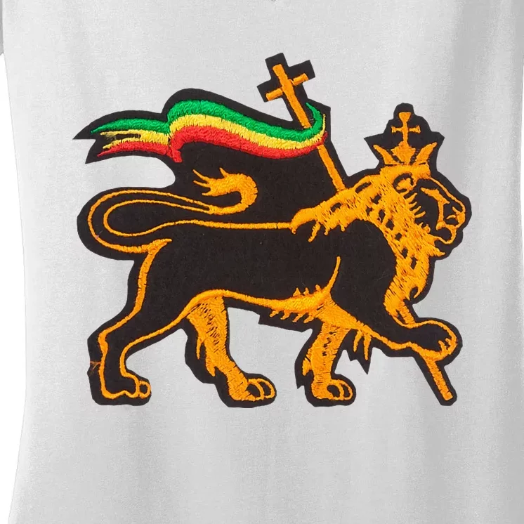 Rasta Lion Of Judah Pride Of Judaism Ethiopia And Christian Women's V-Neck T-Shirt