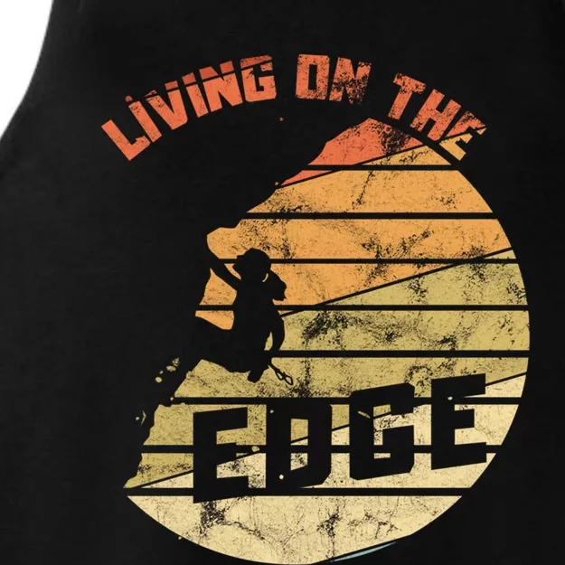 Retro Living On The Edge Mountaineering Climbing Gift Ladies Tri-Blend Wicking Tank