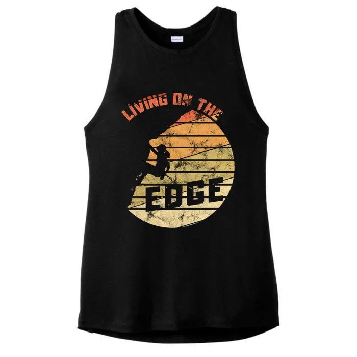 Retro Living On The Edge Mountaineering Climbing Gift Ladies Tri-Blend Wicking Tank