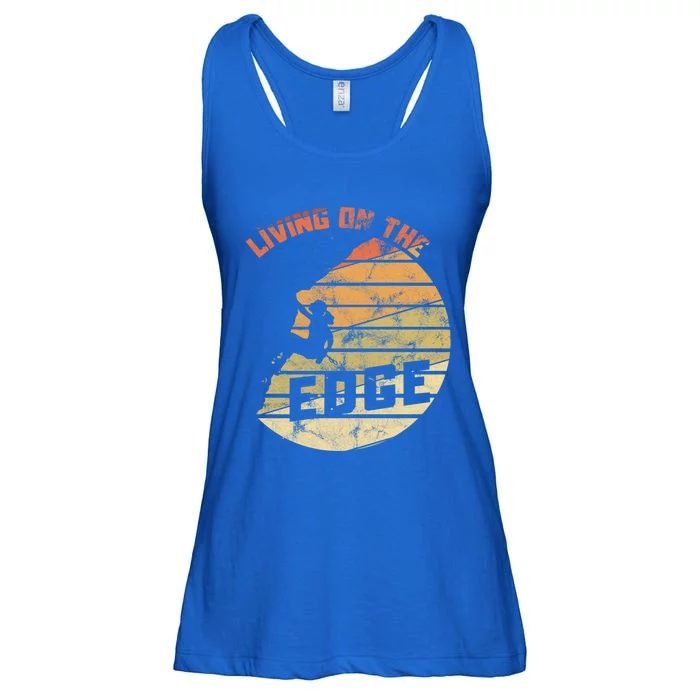 Retro Living On The Edge Mountaineering Climbing Gift Ladies Essential Flowy Tank