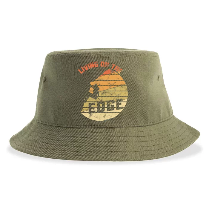 Retro Living On The Edge Mountaineering Climbing Gift Sustainable Bucket Hat